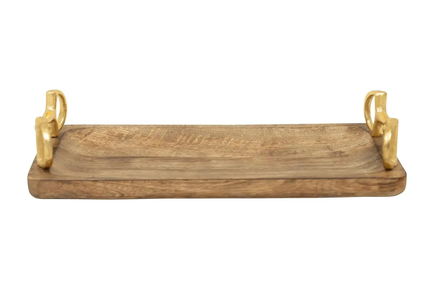 Huntley Equestrian wooden rectangle tray with gold bit handles on Tampa Home & Garden Store
