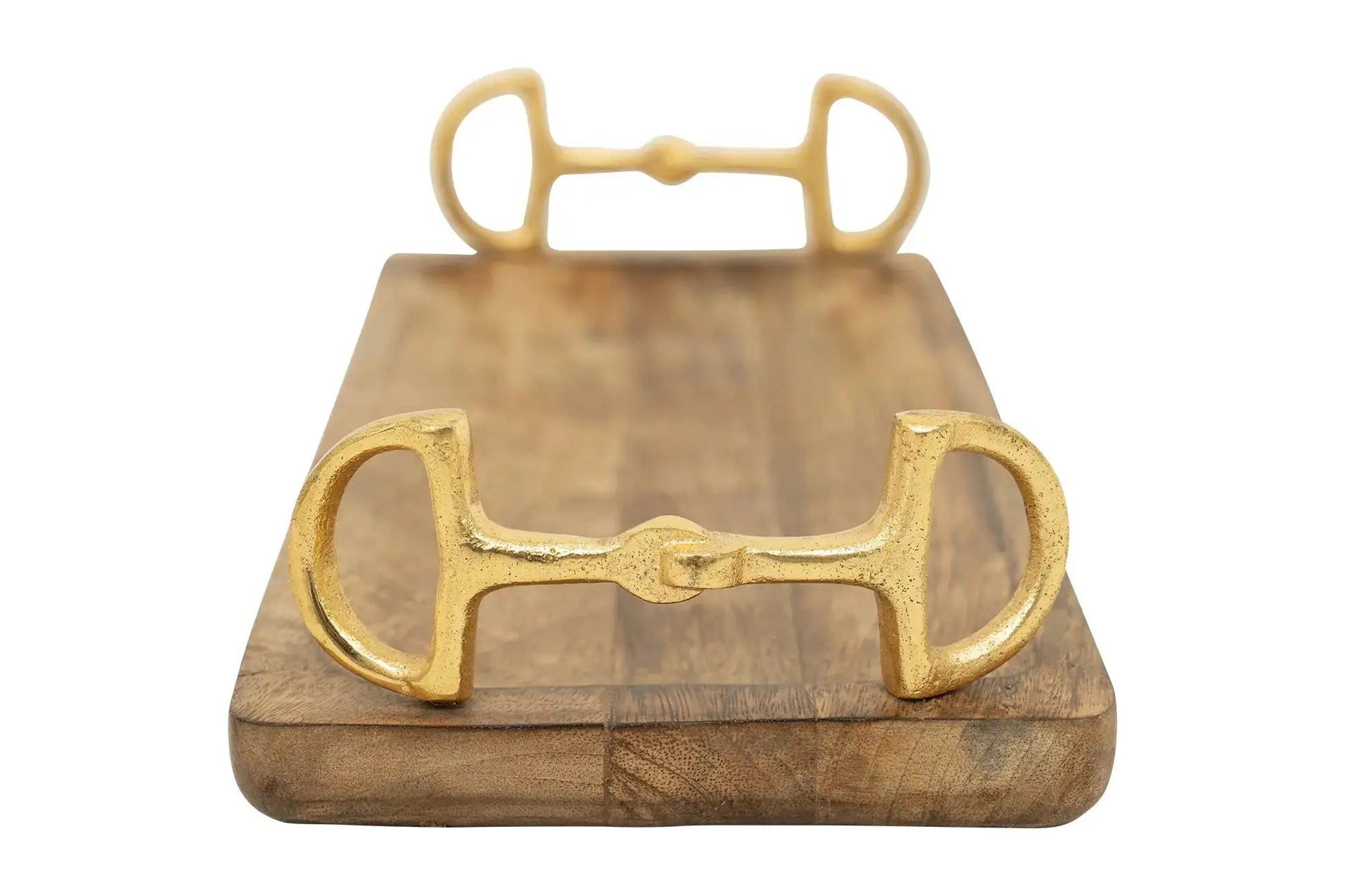 Huntley Equestrian wooden rectangle tray with gold bit handles on Tampa Home & Garden Store
