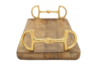 Huntley Equestrian wooden rectangle tray with gold bit handles on Tampa Home & Garden Store