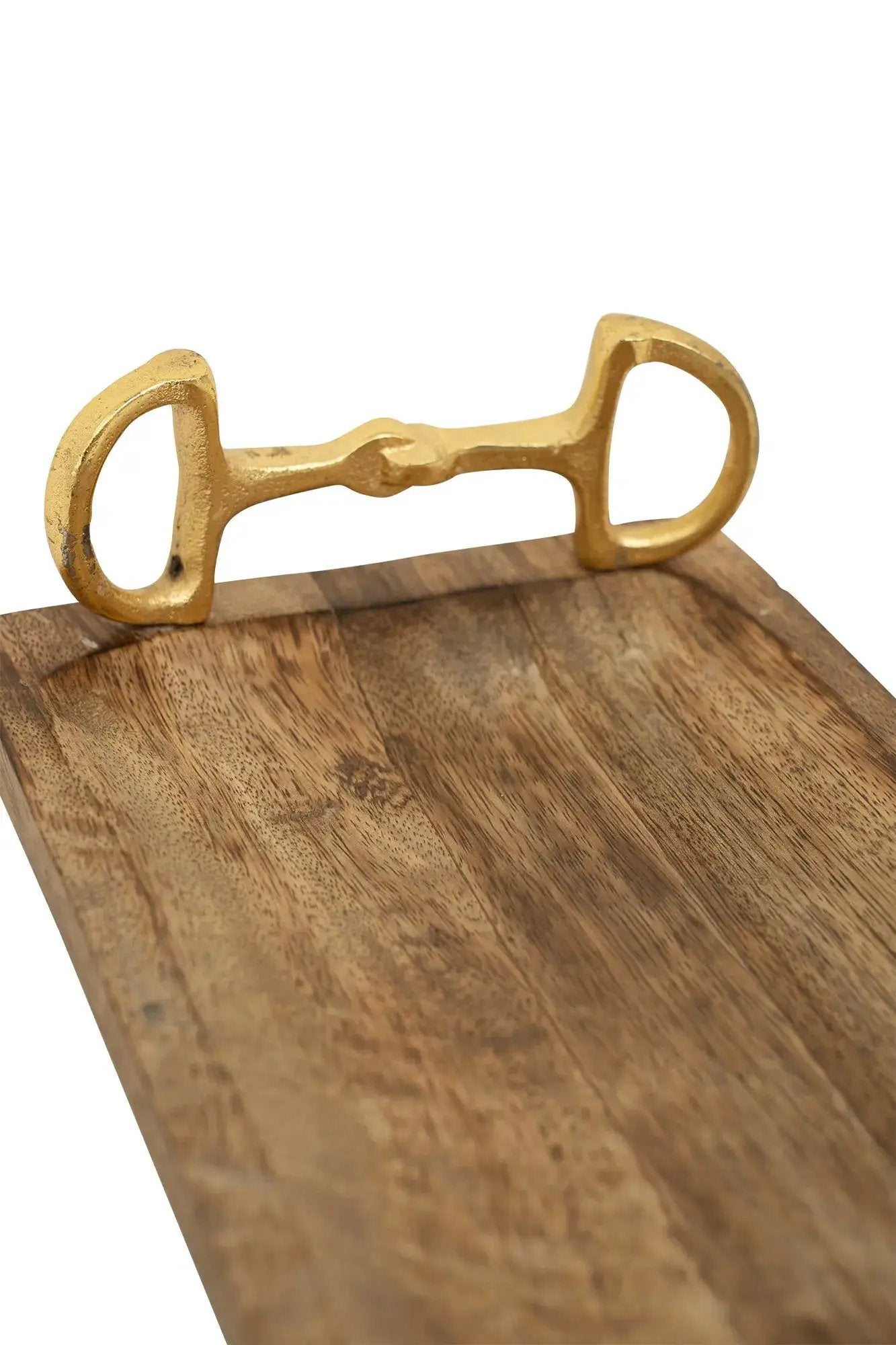 Huntley Equestrian wooden rectangle tray with gold bit handles on Tampa Home & Garden Store