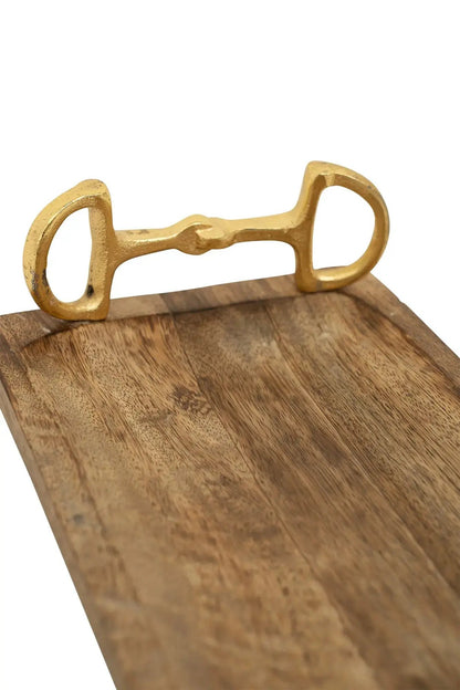 Huntley Equestrian wooden rectangle tray with gold bit handles on Tampa Home & Garden Store