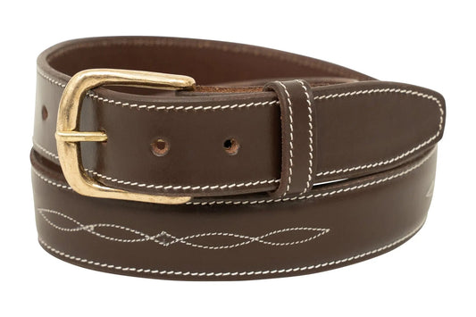 Huntley Fancy Stitched Ladies  1.5" Inch wide belt, Brown - Tampa Home & Garden Store