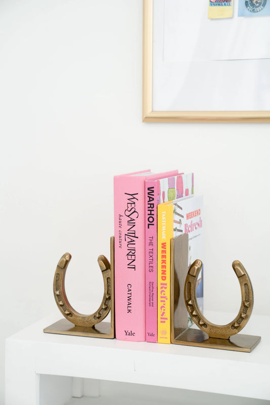 Huntley Horse shoe Bookends, Pair, Brass Antique Finish - Tampa Home & Garden Store