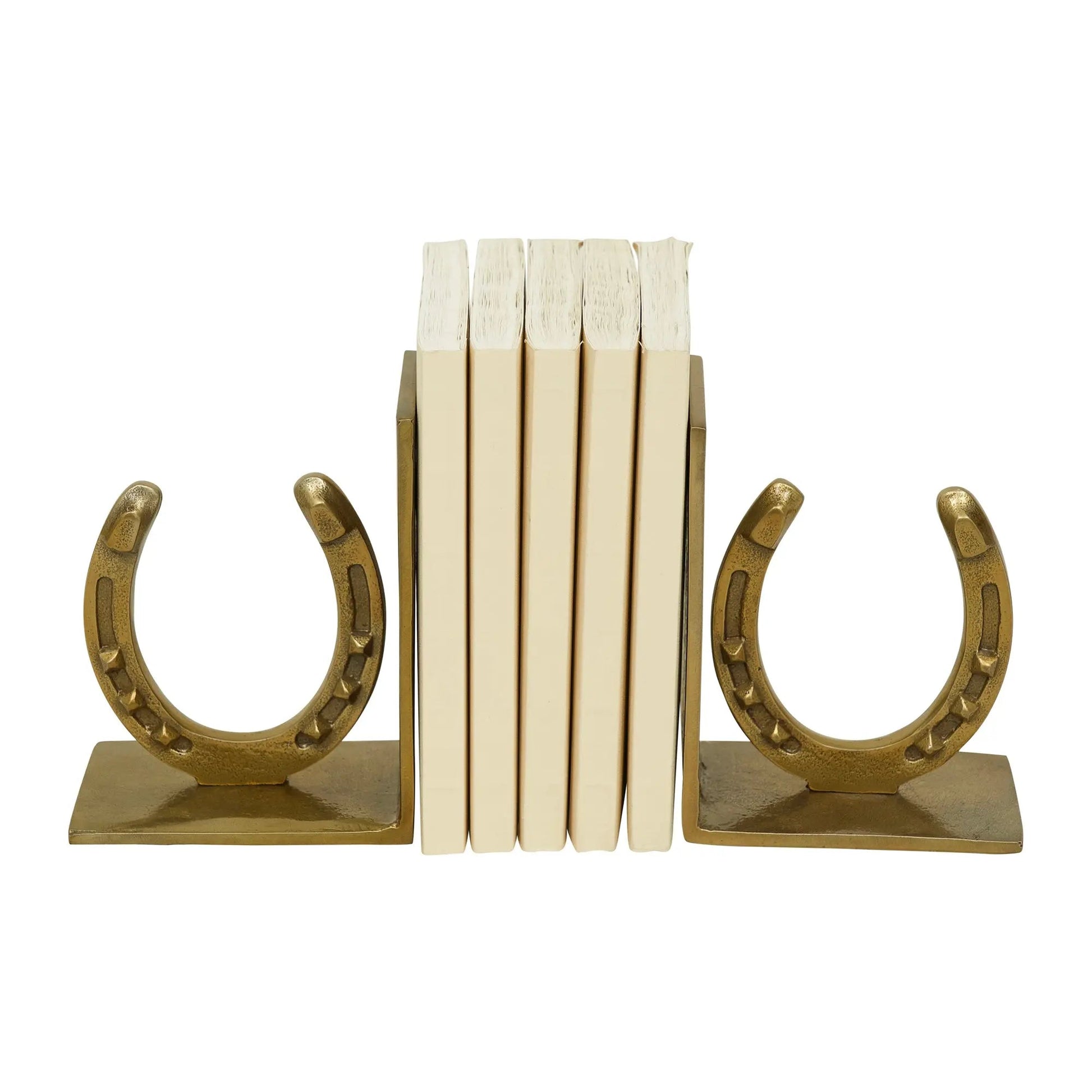 Huntley Horse shoe Bookends, Pair, Brass Antique Finish - Tampa Home & Garden Store
