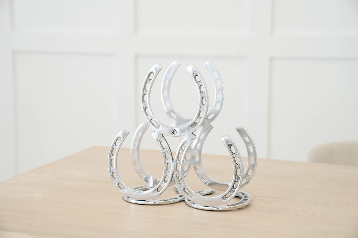 Huntley Horseshoe 3-Bottle Wine Rack, Aluminum Silver Finish - Tampa Home & Garden Store