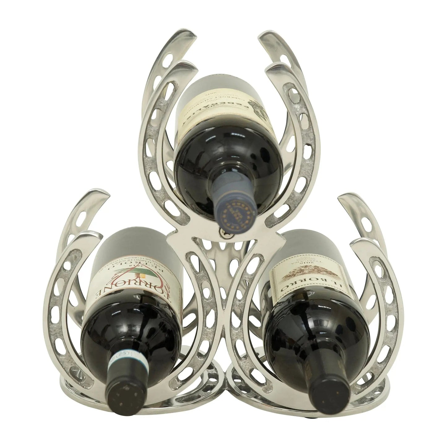 Huntley Horseshoe 3-Bottle Wine Rack, Aluminum Silver Finish - Tampa Home & Garden Store