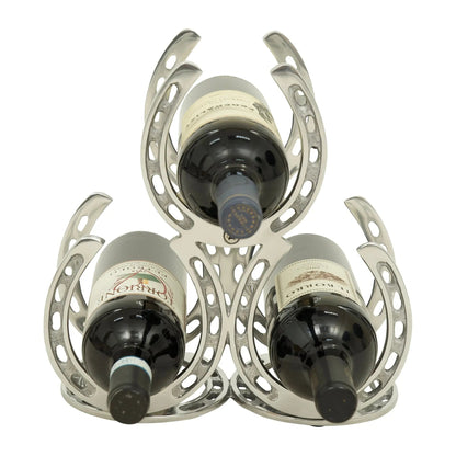 Huntley Horseshoe 3-Bottle Wine Rack, Aluminum Silver Finish - Tampa Home & Garden Store