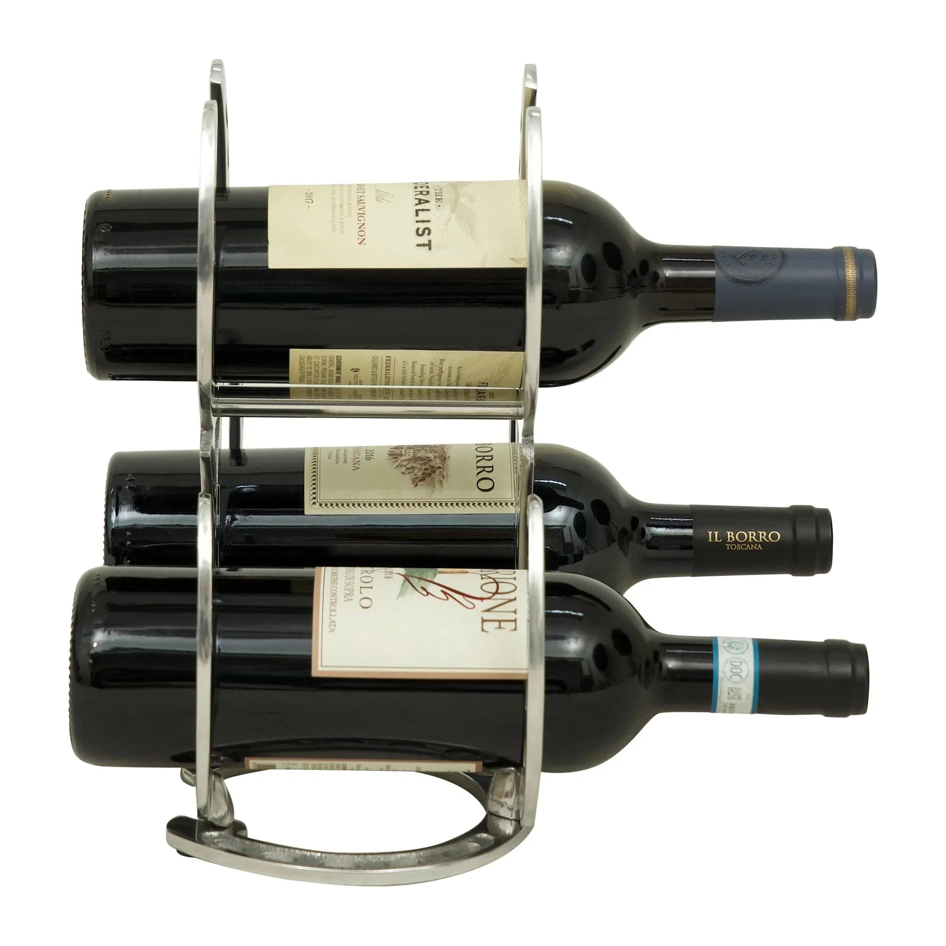 Huntley Horseshoe 3-Bottle Wine Rack, Aluminum Silver Finish - Tampa Home & Garden Store