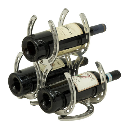 Huntley Horseshoe 3-Bottle Wine Rack, Aluminum Silver Finish - Tampa Home & Garden Store