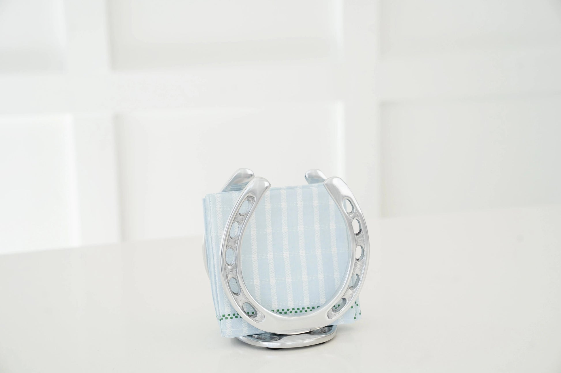 Huntley Horseshoe Napkin Holder, Aluminum Silver Finish - Tampa Home & Garden Store
