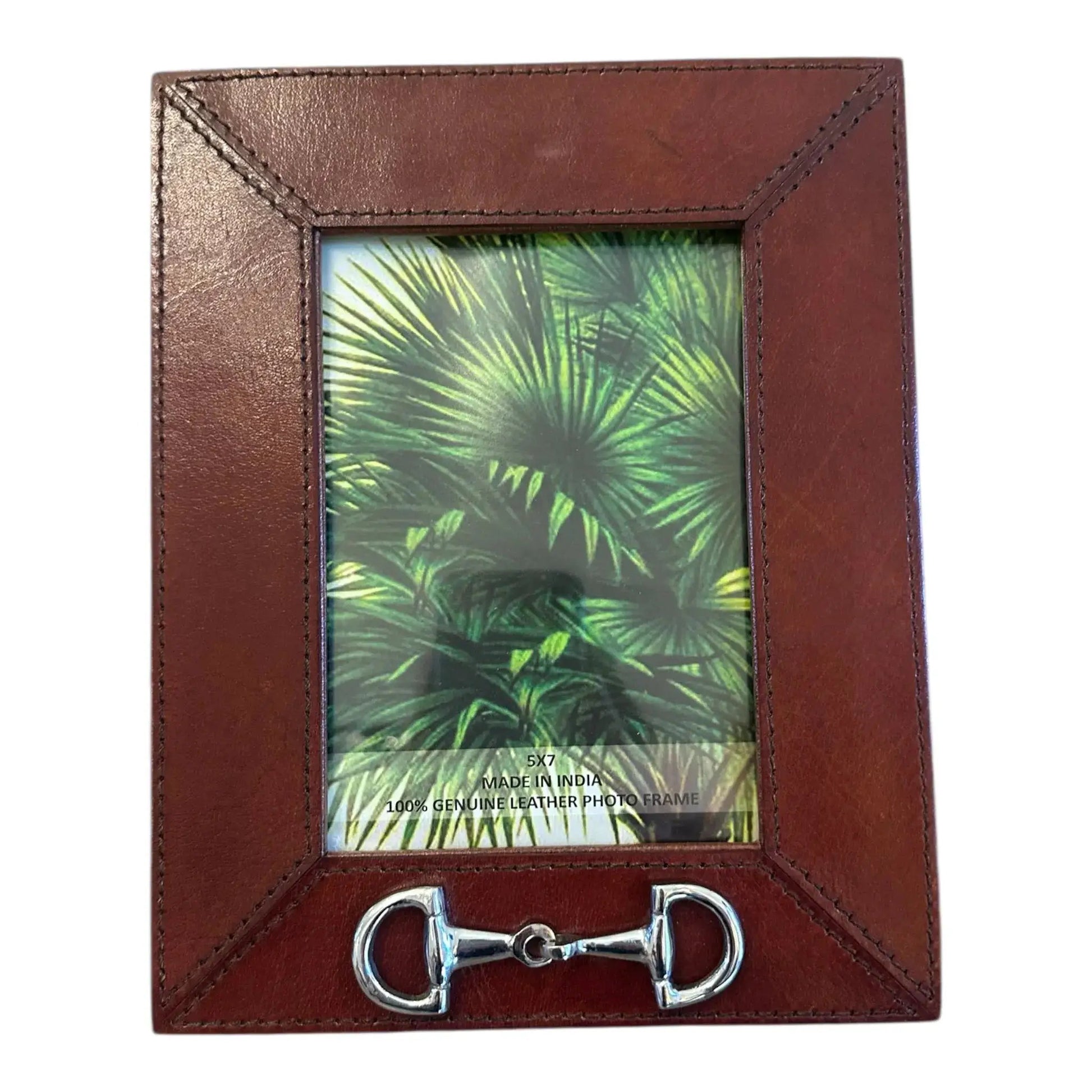 Huntley Equestrian brown leather picture frame with silver horse bit hardware on Tampa Home & Garden Store