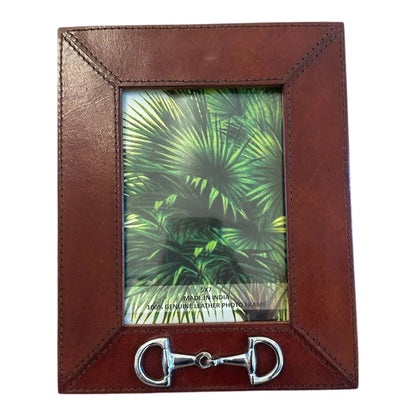 Huntley Equestrian brown leather picture frame with silver horse bit hardware on Tampa Home & Garden Store