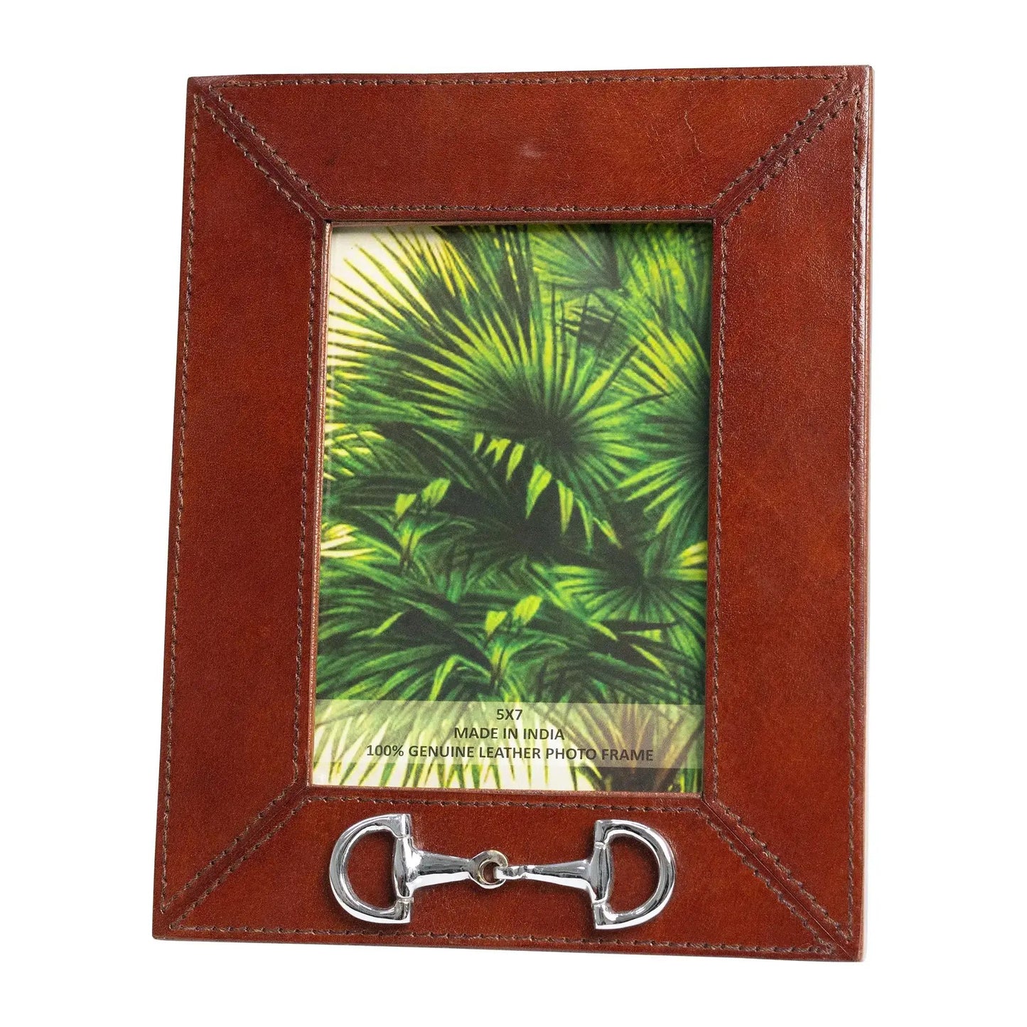 Huntley leather picture frame with silver horse bit hardware 5x7 on Tampa Home & Garden Store