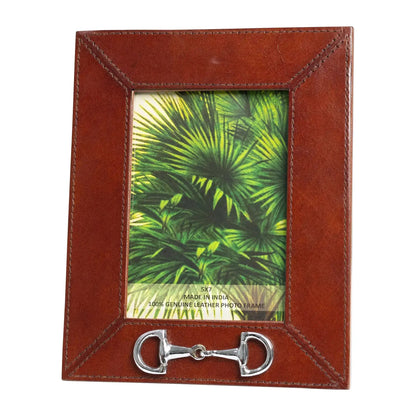 Huntley leather picture frame with silver horse bit hardware 5x7 on Tampa Home & Garden Store
