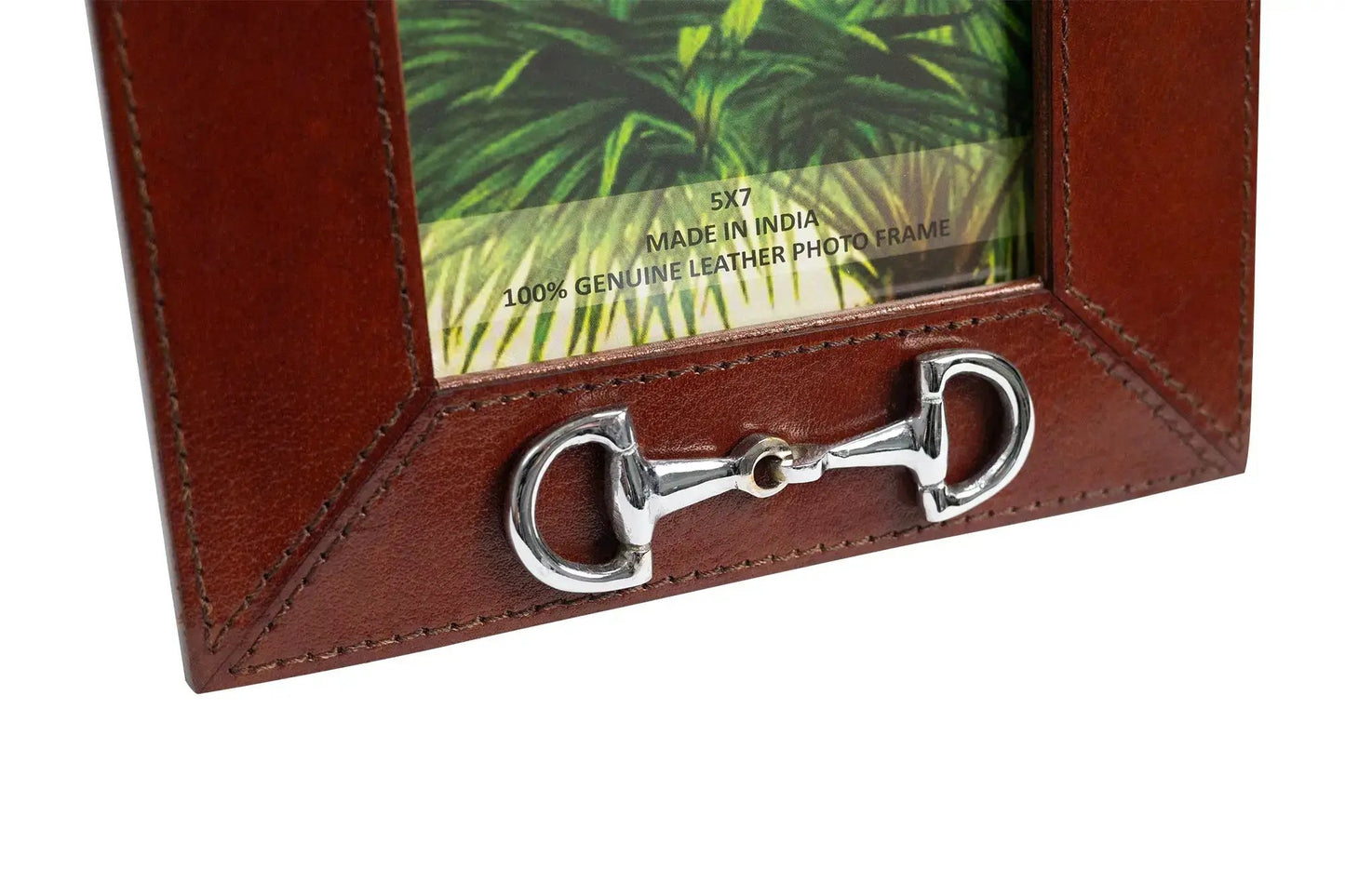 Huntley Leather Frame with Silver Horse Bit, brown 5x7 genuine leather photo frame on Tampa Home & Garden Store