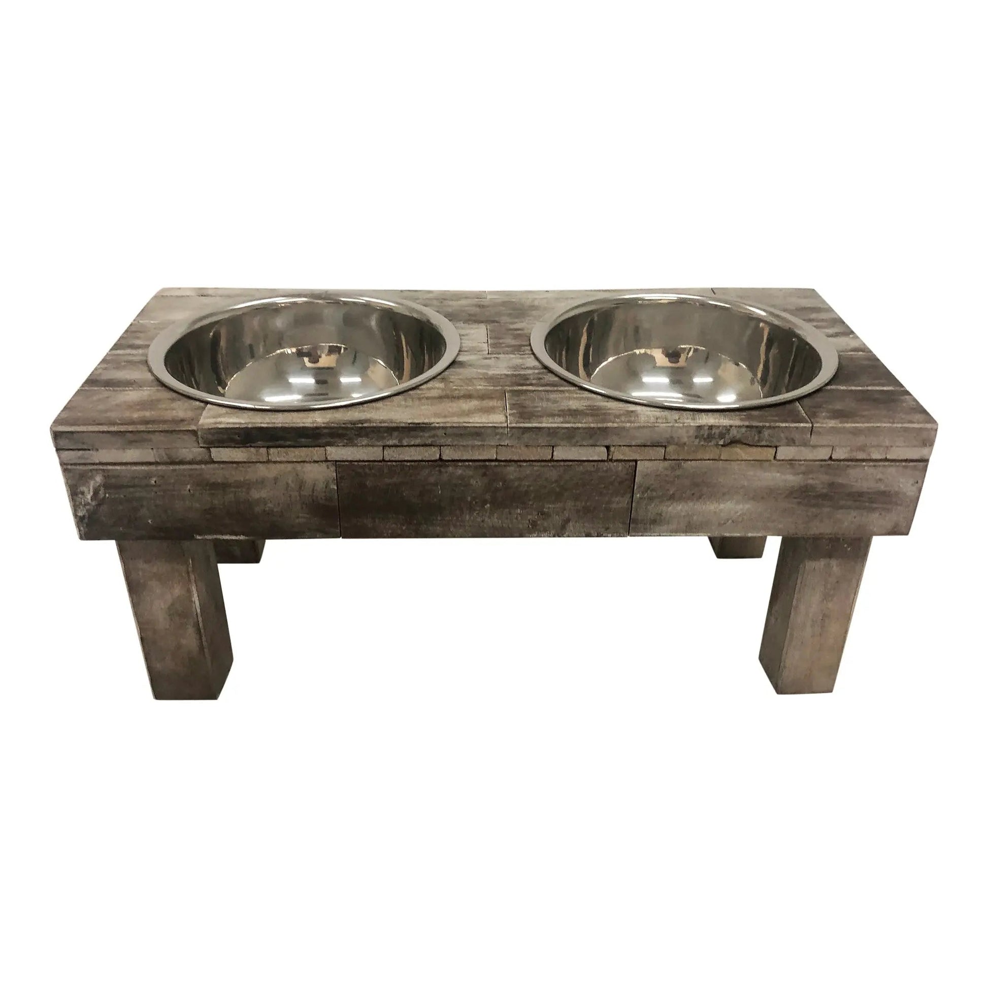 Huntley Pet Berjen Table Elevated Double Bowl Pet Feeder, Brown Wash - Tampa Home & Garden Store