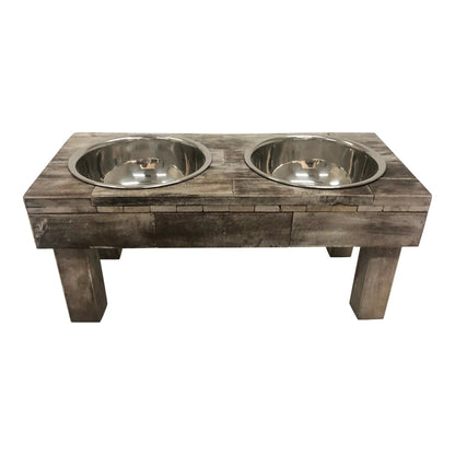 Huntley Pet Berjen Table Elevated Double Bowl Pet Feeder, Brown Wash - Tampa Home & Garden Store