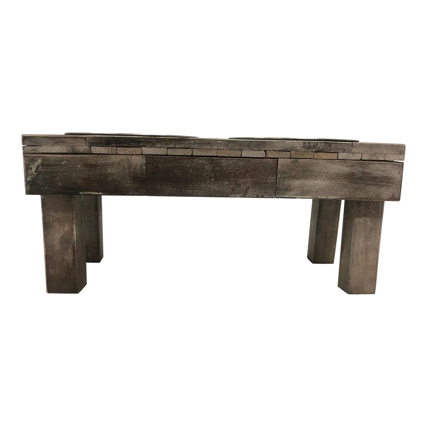 Huntley Pet Berjen Table Elevated Double Bowl Pet Feeder, Brown Wash - Tampa Home & Garden Store