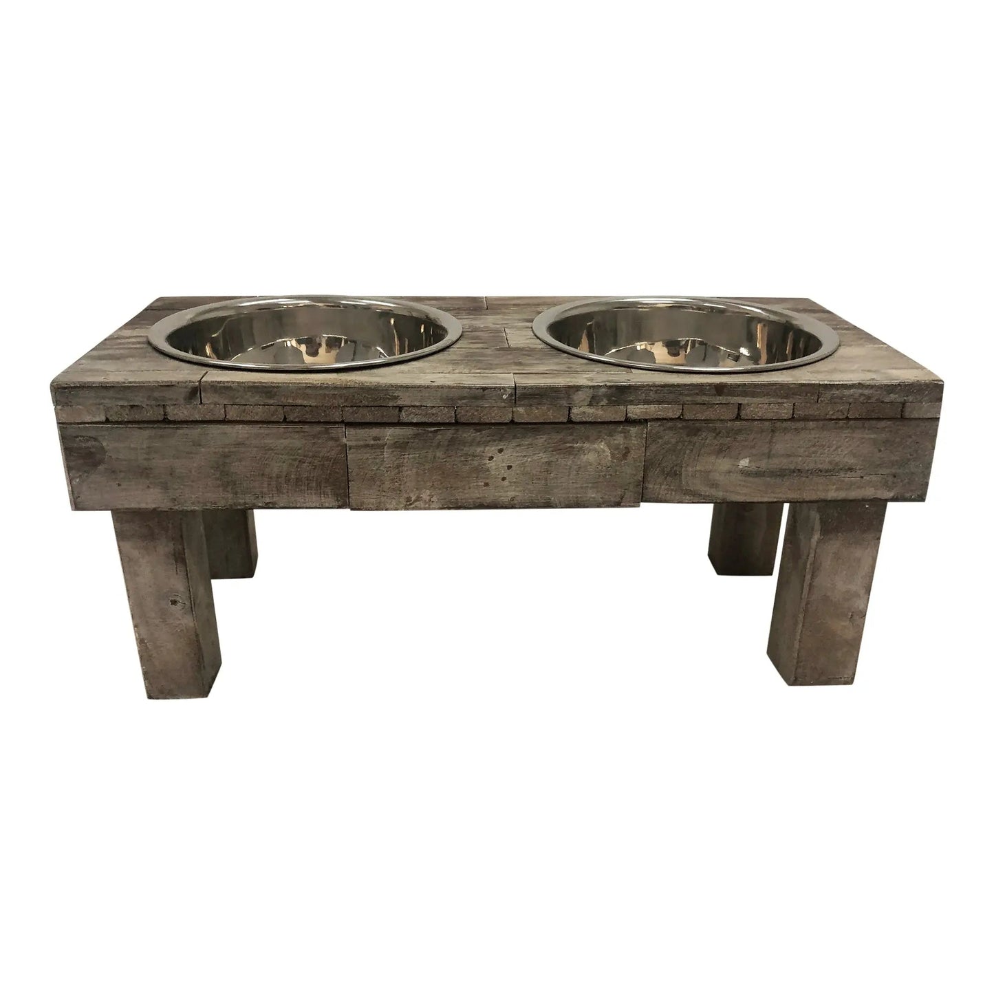 Huntley Pet Berjen Table Elevated Double Bowl Pet Feeder, Brown Wash - Tampa Home & Garden Store