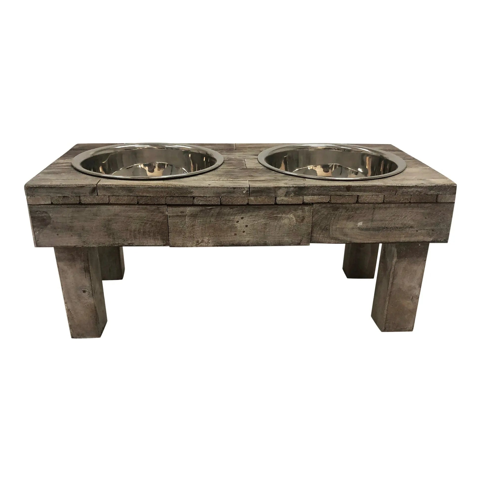 Huntley Pet Berjen Table Elevated Double Bowl Pet Feeder, Brown Wash - Tampa Home & Garden Store