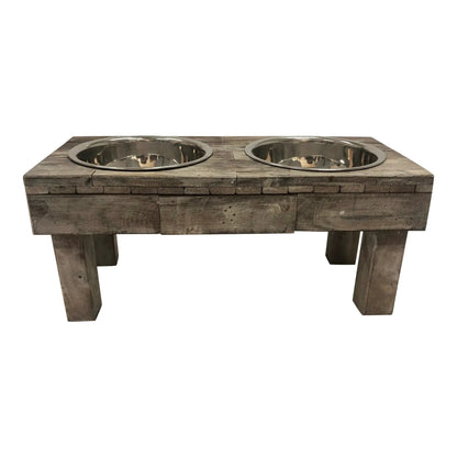 Huntley Pet Berjen Table Elevated Double Bowl Pet Feeder, Brown Wash - Tampa Home & Garden Store