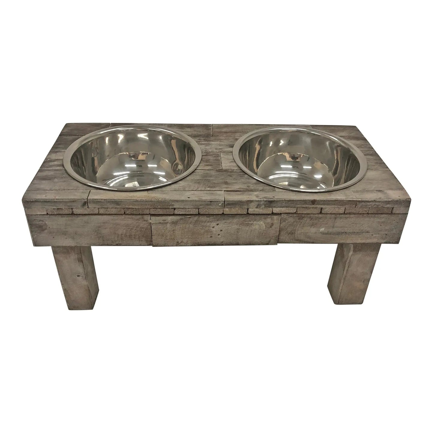 Huntley Pet Berjen Table Elevated Double Bowl Pet Feeder, Brown Wash - Tampa Home & Garden Store