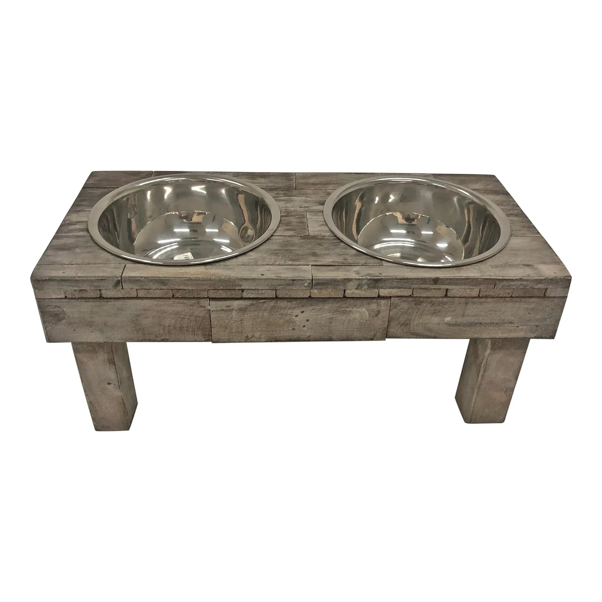 Huntley Pet Berjen Table Elevated Double Bowl Pet Feeder, Brown Wash - Tampa Home & Garden Store