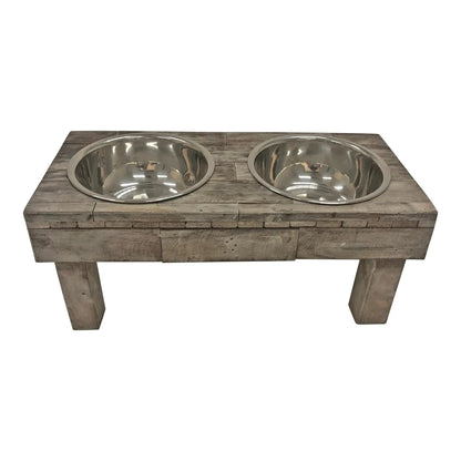 Huntley Pet Berjen Table Elevated Double Bowl Pet Feeder, Brown Wash - Tampa Home & Garden Store