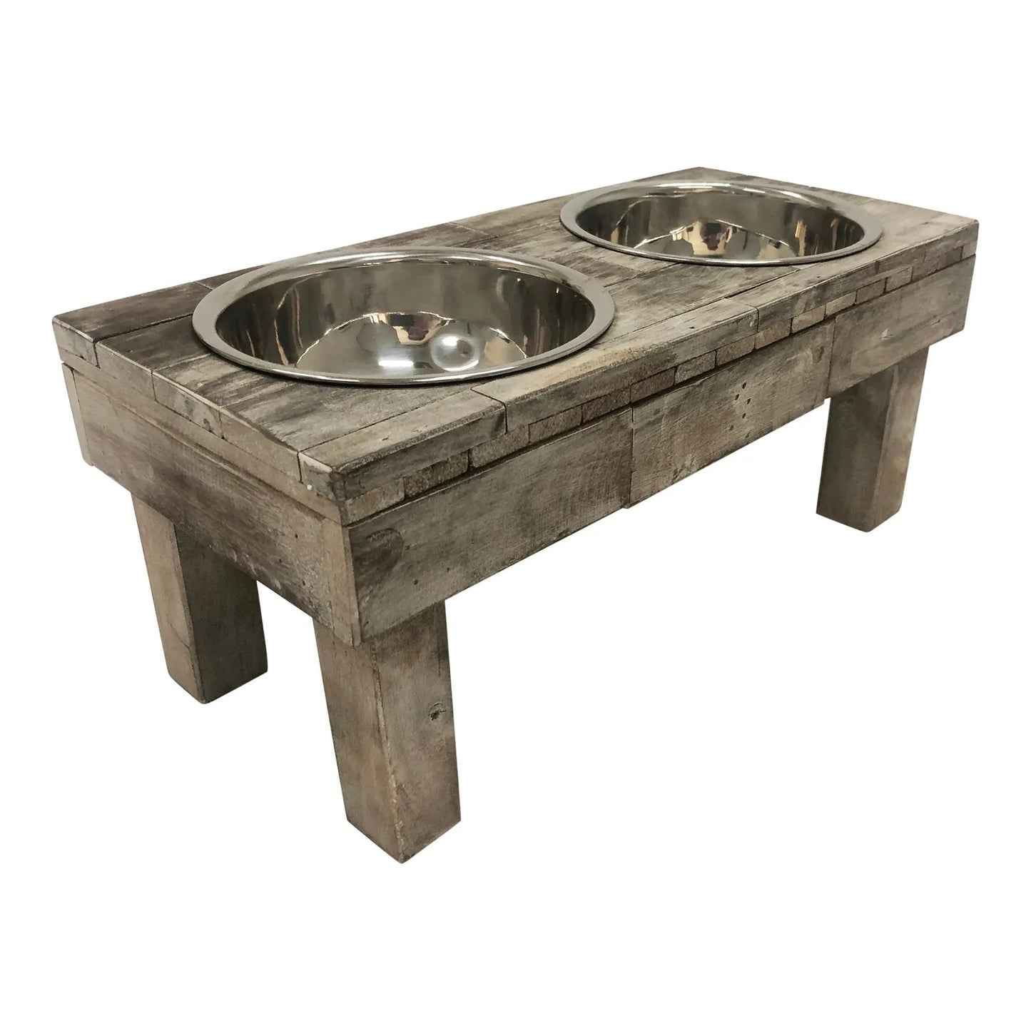 Huntley Pet Berjen Table Elevated Double Bowl Pet Feeder, Brown Wash - Tampa Home & Garden Store
