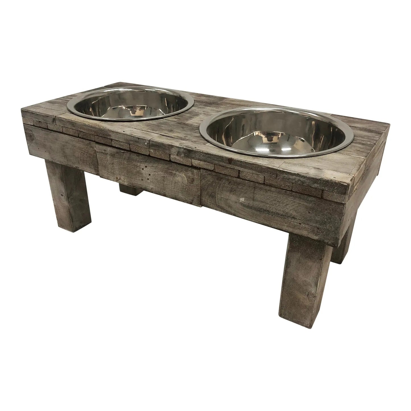 Huntley Pet Berjen Table Elevated Double Bowl Pet Feeder, Brown Wash - Tampa Home & Garden Store