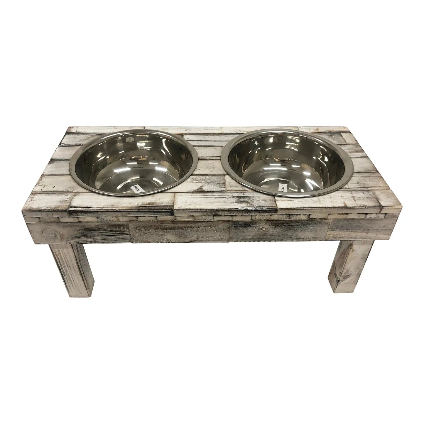 Huntley Pet Berjen Table Elevated Double Bowl Pet Feeder, White Wash - Tampa Home & Garden Store