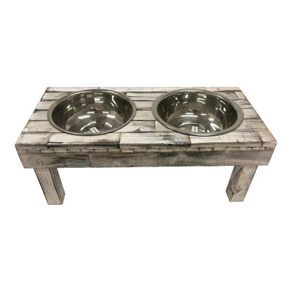 Huntley Pet Berjen Table Elevated Double Bowl Pet Feeder, White Wash - Tampa Home & Garden Store