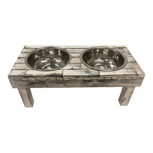 Huntley Pet Berjen Table Elevated Double Bowl Pet Feeder, White Wash - Tampa Home & Garden Store
