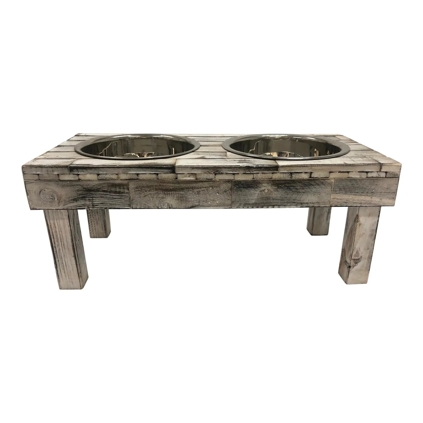 Huntley Pet Berjen Table Elevated Double Bowl Pet Feeder, White Wash - Tampa Home & Garden Store