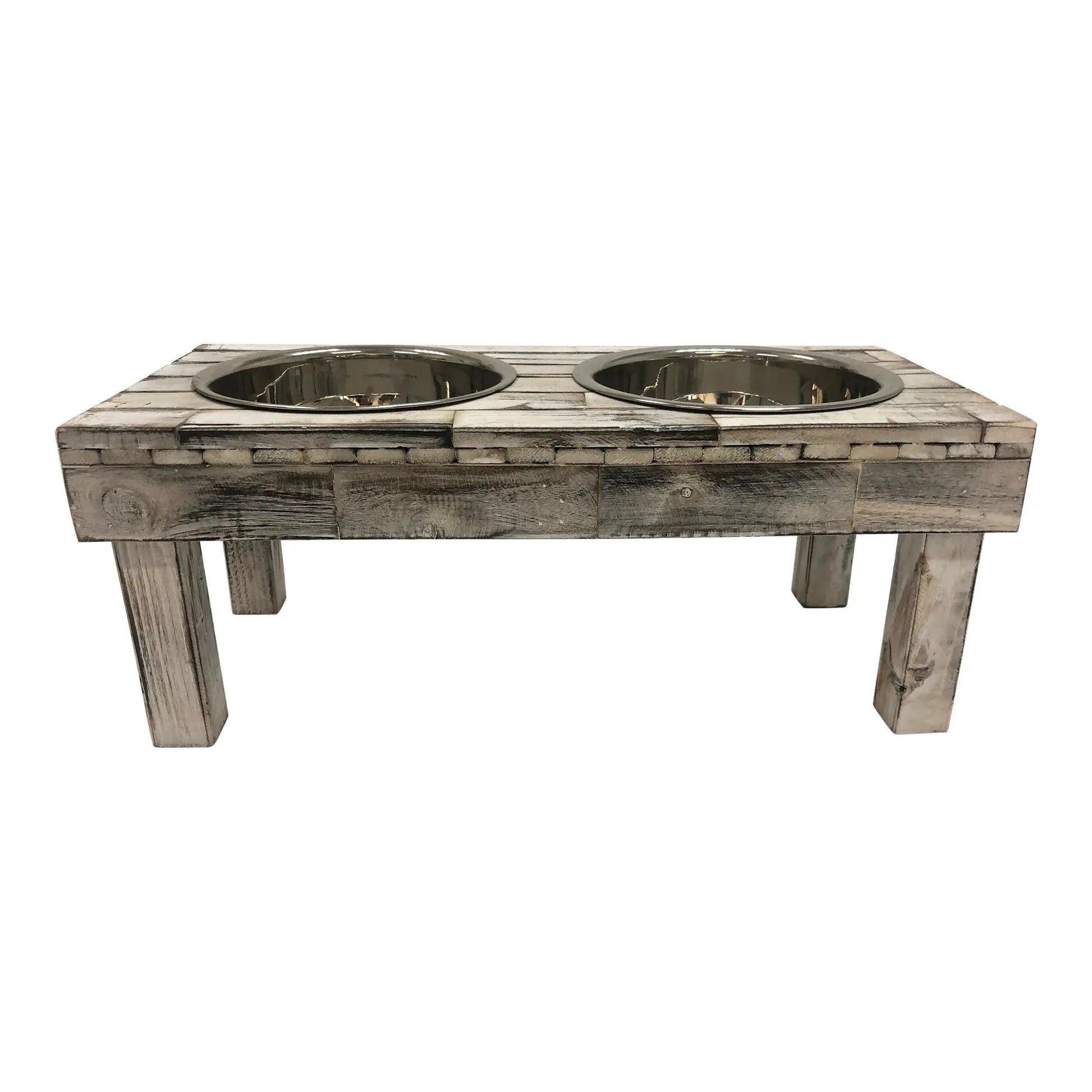 Huntley Pet Berjen Table Elevated Double Bowl Pet Feeder, White Wash - Tampa Home & Garden Store