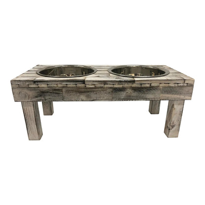 Huntley Pet Berjen Table Elevated Double Bowl Pet Feeder, White Wash - Tampa Home & Garden Store