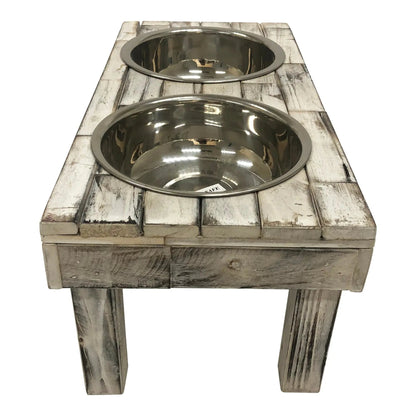 Huntley Pet Berjen Table Elevated Double Bowl Pet Feeder, White Wash - Tampa Home & Garden Store