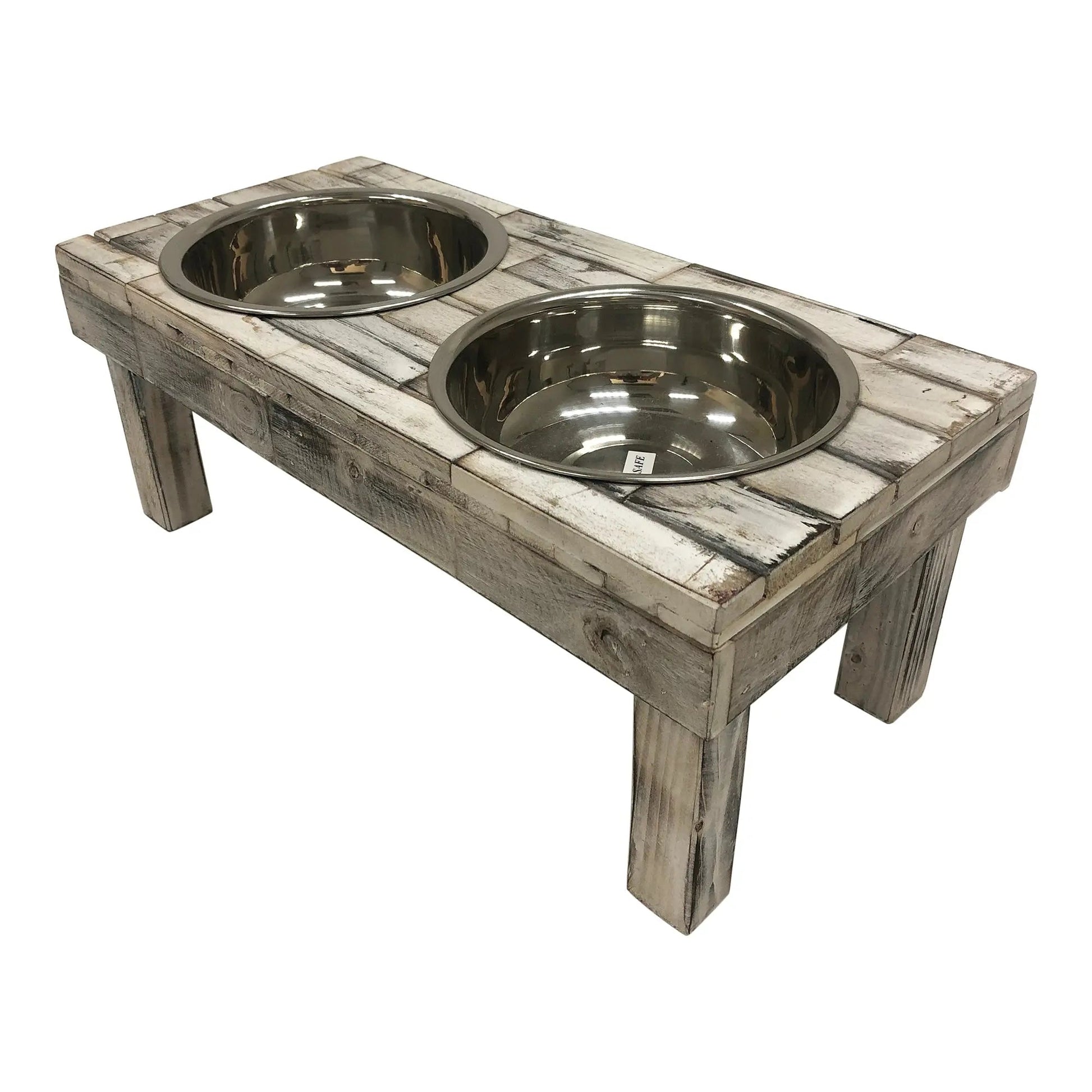 Huntley Pet Berjen Table Elevated Double Bowl Pet Feeder, White Wash - Tampa Home & Garden Store