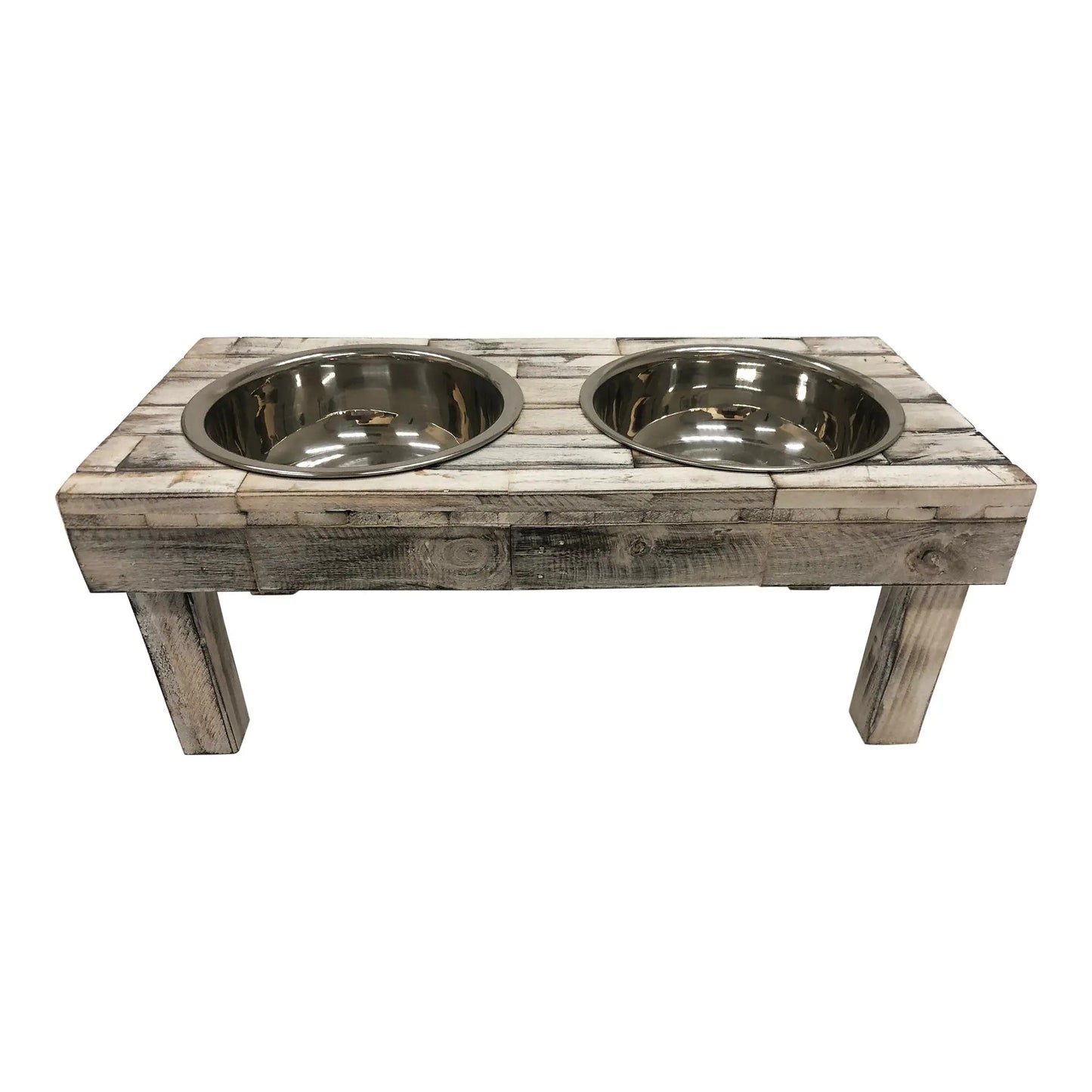 Huntley Pet Berjen Table Elevated Double Bowl Pet Feeder, White Wash - Tampa Home & Garden Store
