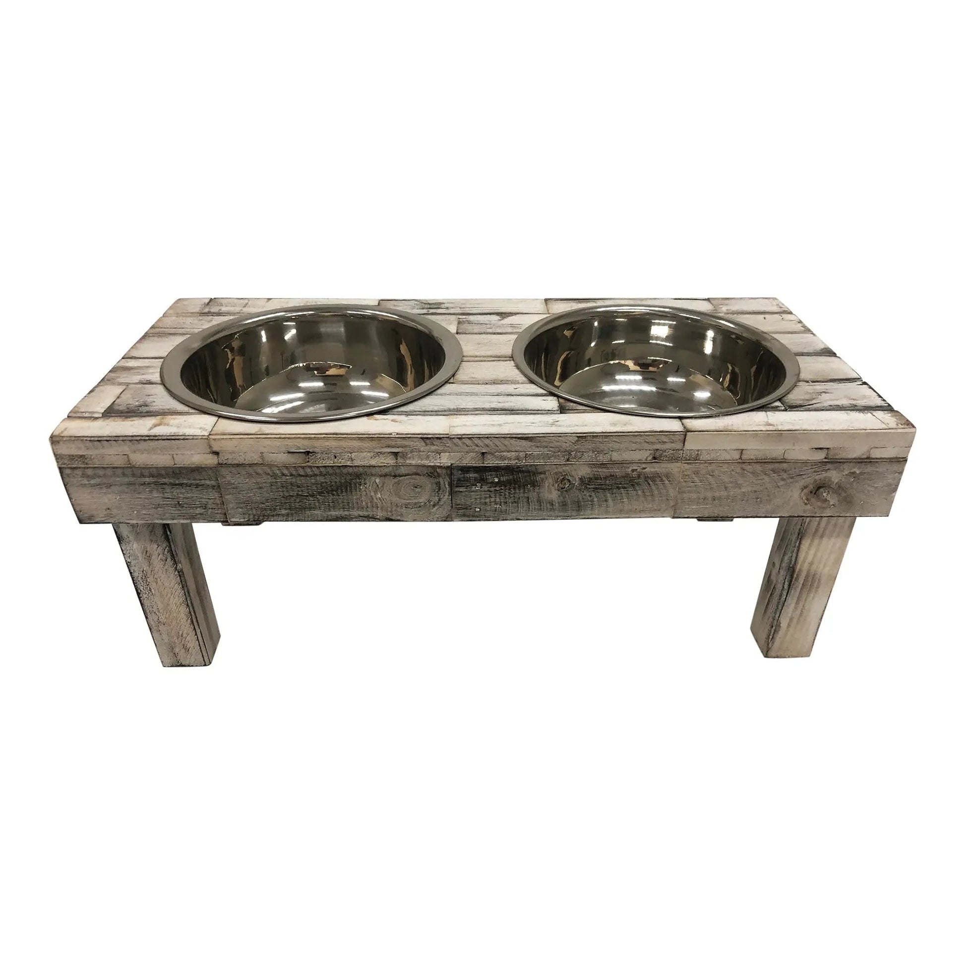 Huntley Pet Berjen Table Elevated Double Bowl Pet Feeder, White Wash - Tampa Home & Garden Store