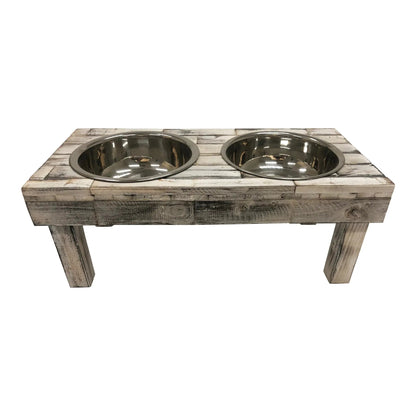 Huntley Pet Berjen Table Elevated Double Bowl Pet Feeder, White Wash - Tampa Home & Garden Store