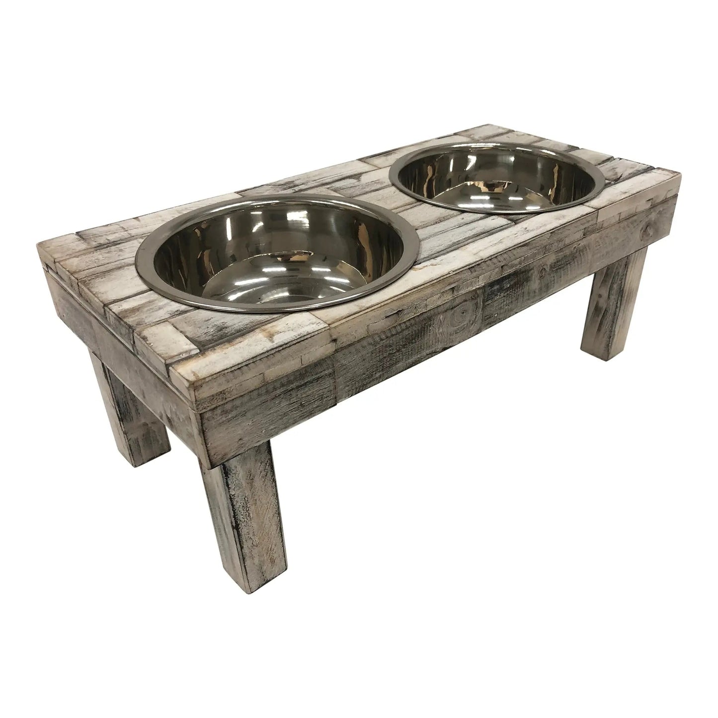 Huntley Pet Berjen Table Elevated Double Bowl Pet Feeder, White Wash - Tampa Home & Garden Store