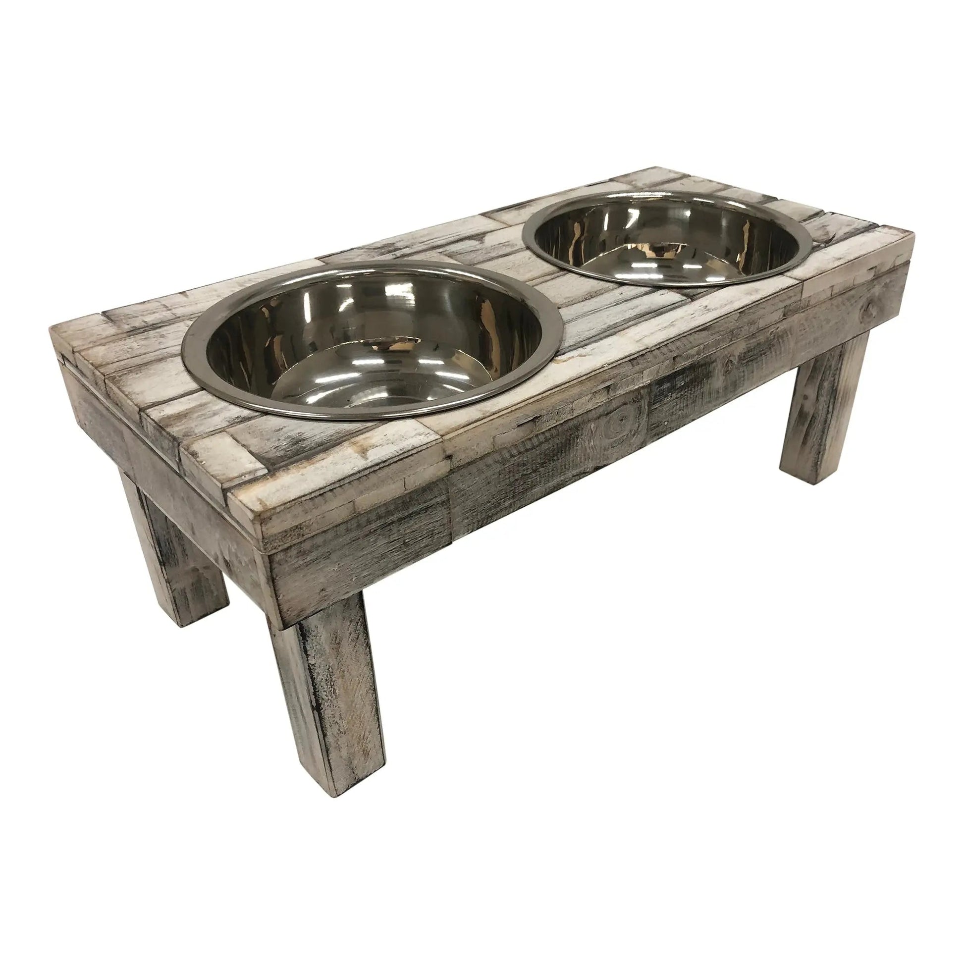 Huntley Pet Berjen Table Elevated Double Bowl Pet Feeder, White Wash - Tampa Home & Garden Store