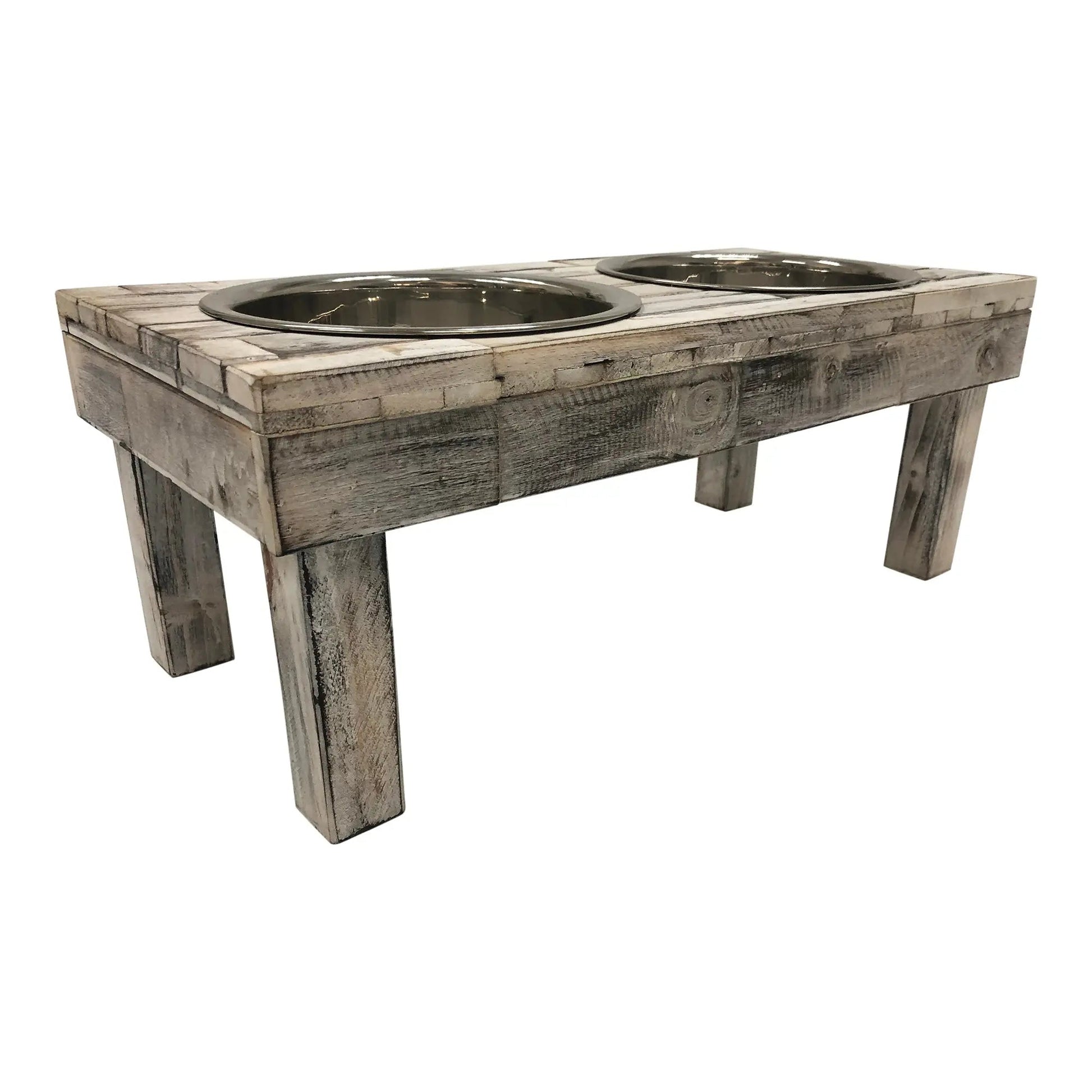 Huntley Pet Berjen Table Elevated Double Bowl Pet Feeder, White Wash - Tampa Home & Garden Store