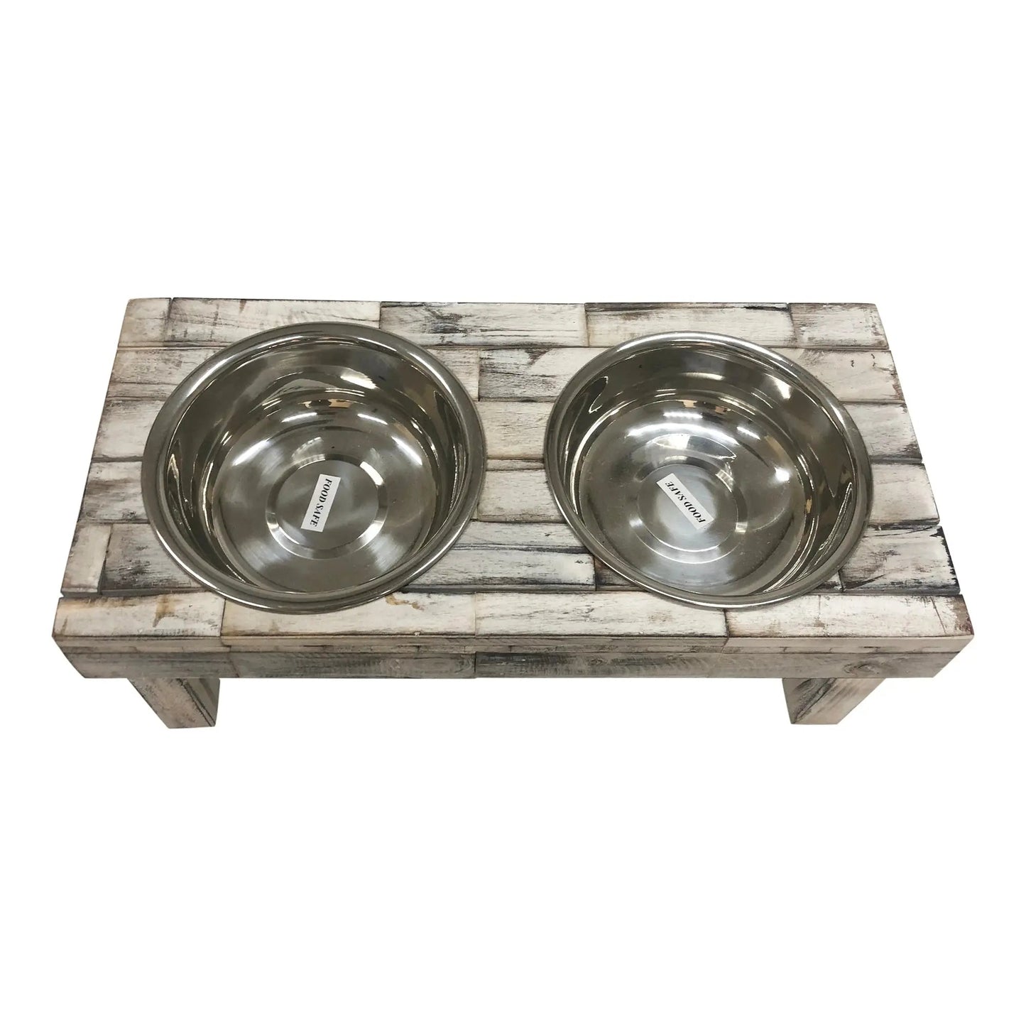 Huntley Pet Berjen Table Elevated Double Bowl Pet Feeder, White Wash - Tampa Home & Garden Store