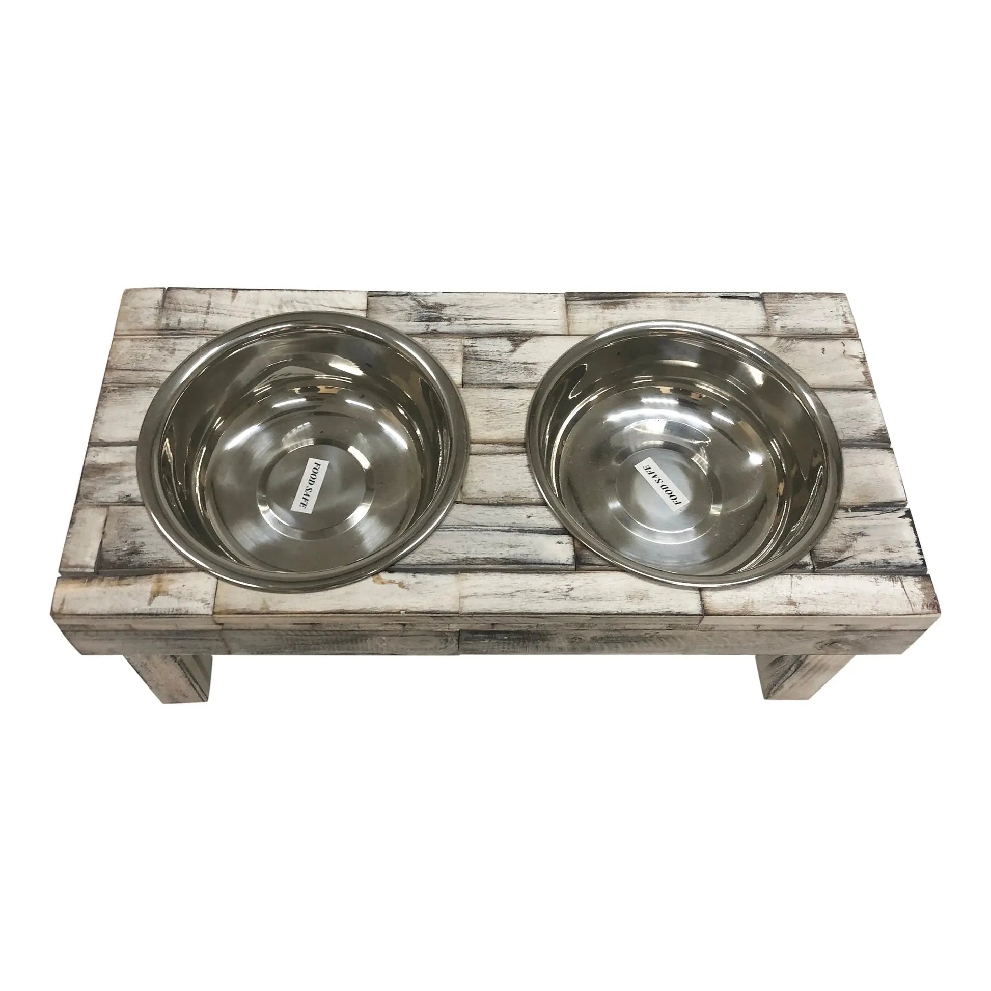 Huntley Pet Berjen Table Elevated Double Bowl Pet Feeder, White Wash - Tampa Home & Garden Store