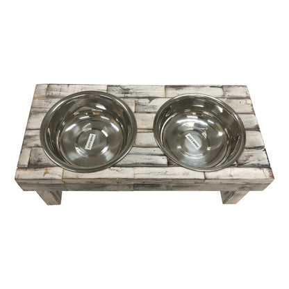 Huntley Pet Berjen Table Elevated Double Bowl Pet Feeder, White Wash - Tampa Home & Garden Store