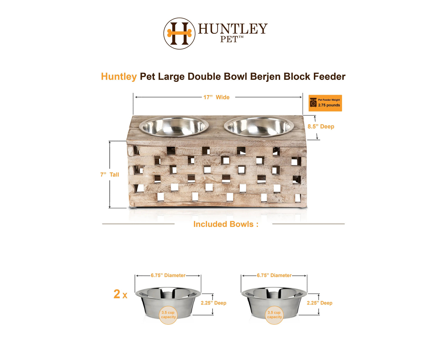 Huntley Pet Elevated Dog and Cat Double Bowl Feeder - Tampa Home & Garden Store