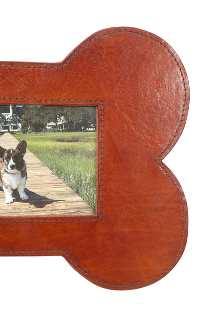 Huntley Pet Leather Bone Shaped Picture Frame, 4x6 - Tampa Home & Garden Store