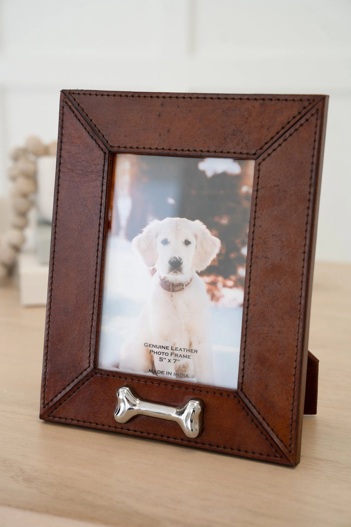 Huntley Pet Leather Picture Frame with Silver Bone Accent - Tampa Home & Garden Store